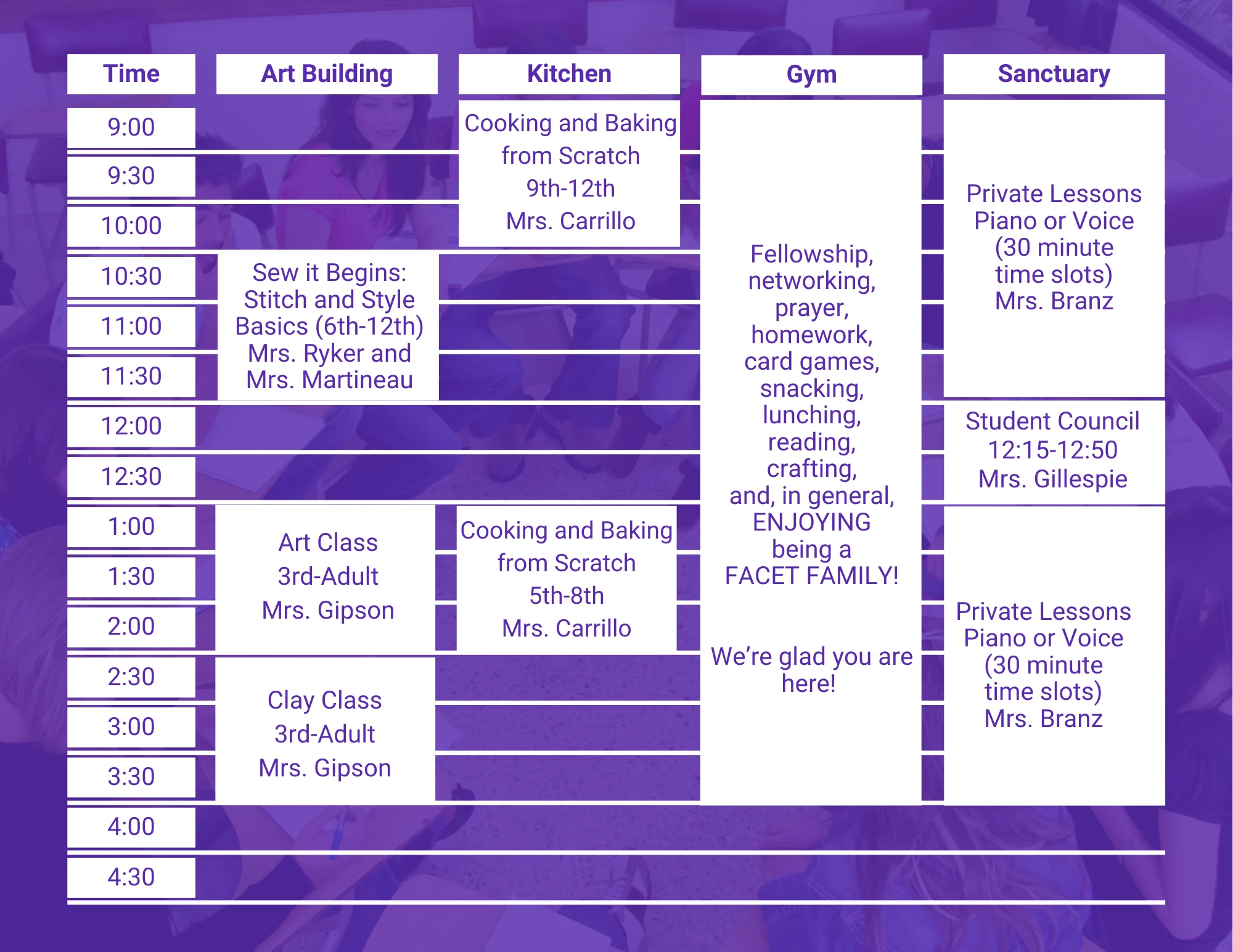 FACET Thursday Schedule Page 1